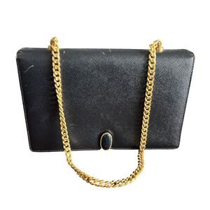 Manon Vintage Evening Purse Leather Gold Chain Navy Art Deco